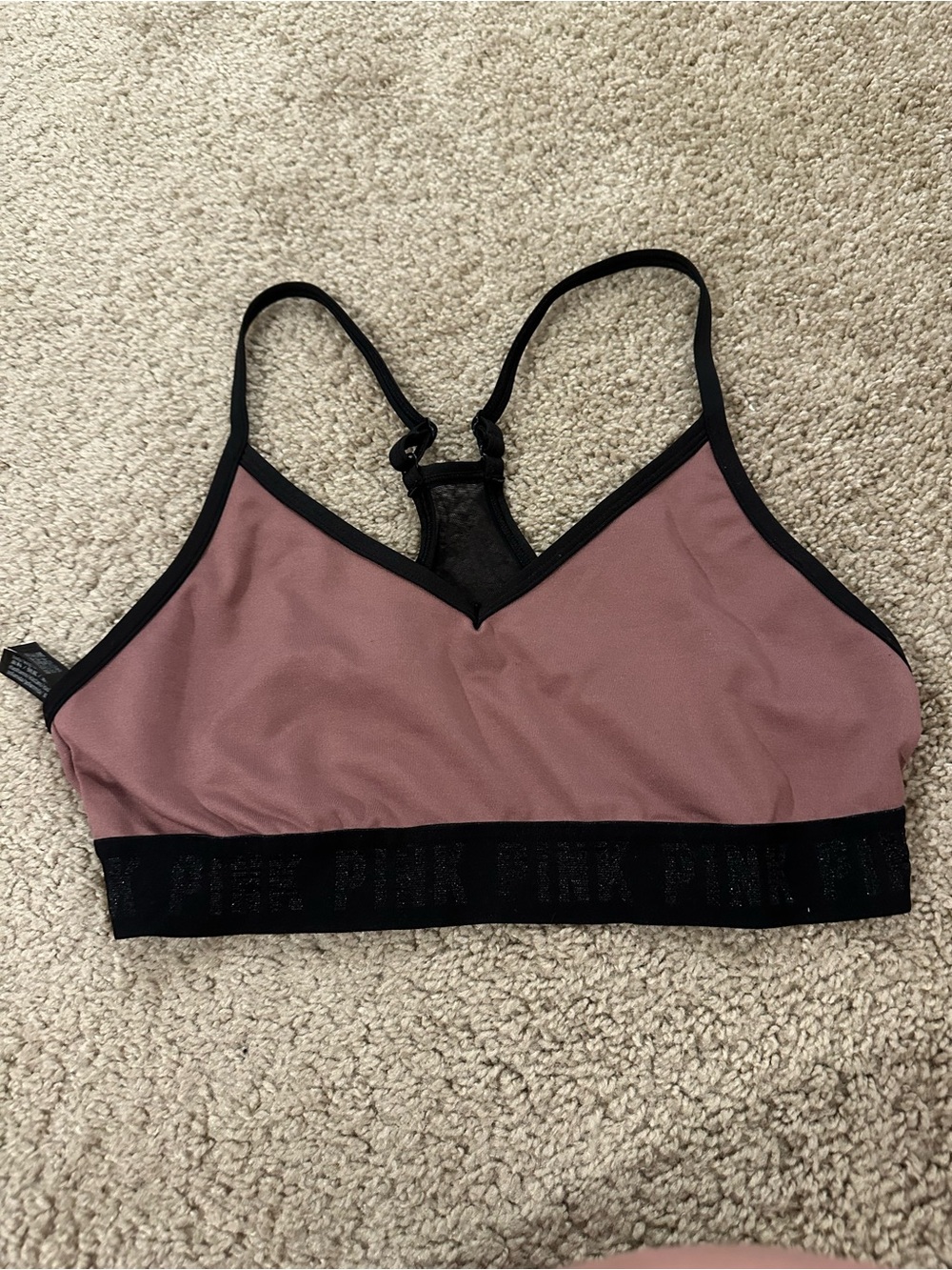 PINK Victoria's Secret Mauve & Black Racerback Sports Bralette